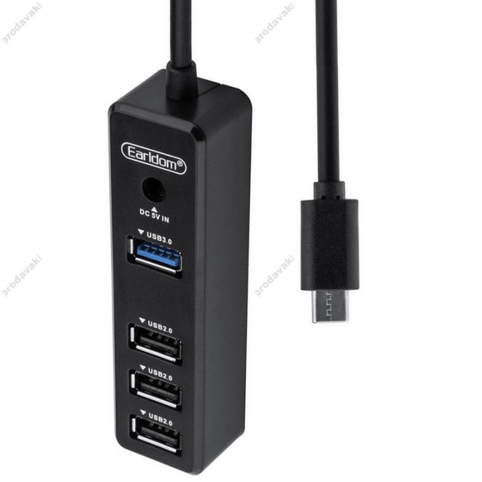 USB-Хаб Earldom ET-HUB08 Multifunction Adapter 4в1 Type-C to USB3.0+3xUSB 2.0 Black