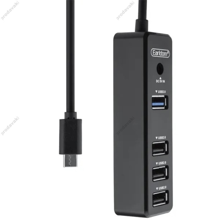 USB-Хаб Earldom ET-HUB08 Multifunction Adapter 4в1 Type-C to USB3.0+3xUSB 2.0 Black