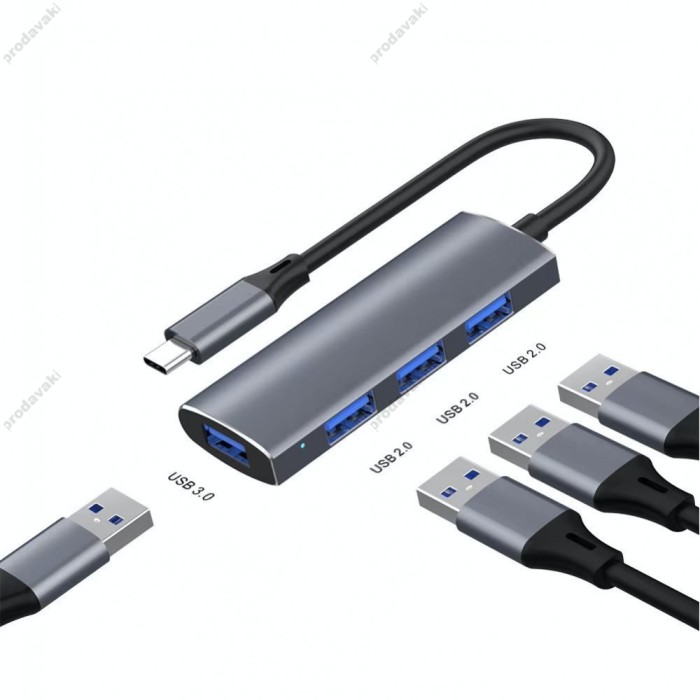 USB-Хаб CH 4в1 Type-C to 3xUSB 2.0+USB 3.0 Grey
