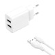 Мережевий зарядний пристрій XO L109 Dual Charger Lightning cable 12W White
