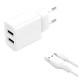 Мережевий зарядний пристрій XO L109 Dual Charger Micro cable 12W White
