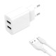 Мережевий зарядний пристрій XO L109 Dual Charger Type-C cable 12W White