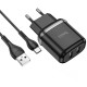 Мережевий зарядний пристрій HOCO N4 Aspiring dual port charger Type-C cable 12W Black