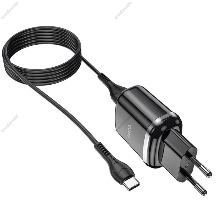 Мережевий зарядний пристрій HOCO N4 Aspiring dual port charger Type-C cable 12W Black