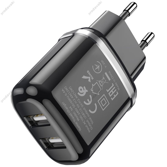 Мережевий зарядний пристрій HOCO N4 Aspiring dual port charger Type-C cable 12W Black