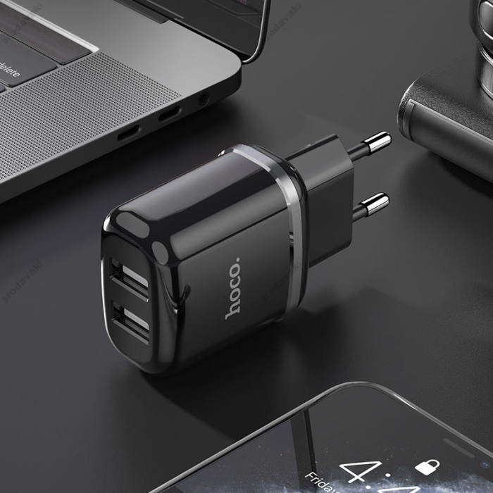 Мережевий зарядний пристрій HOCO N4 Aspiring dual port charger Type-C cable 12W Black