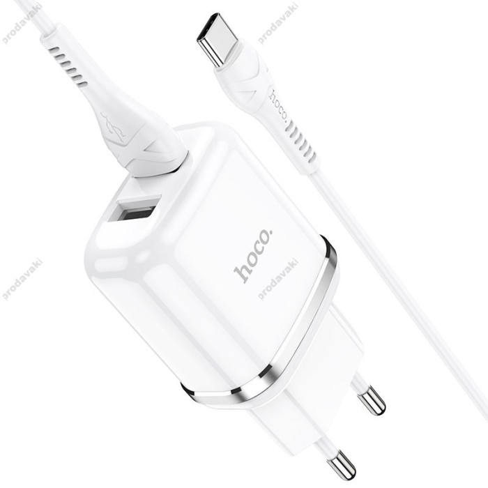 Мережевий зарядний пристрій HOCO N4 Aspiring dual port charger Type-C cable 12W White