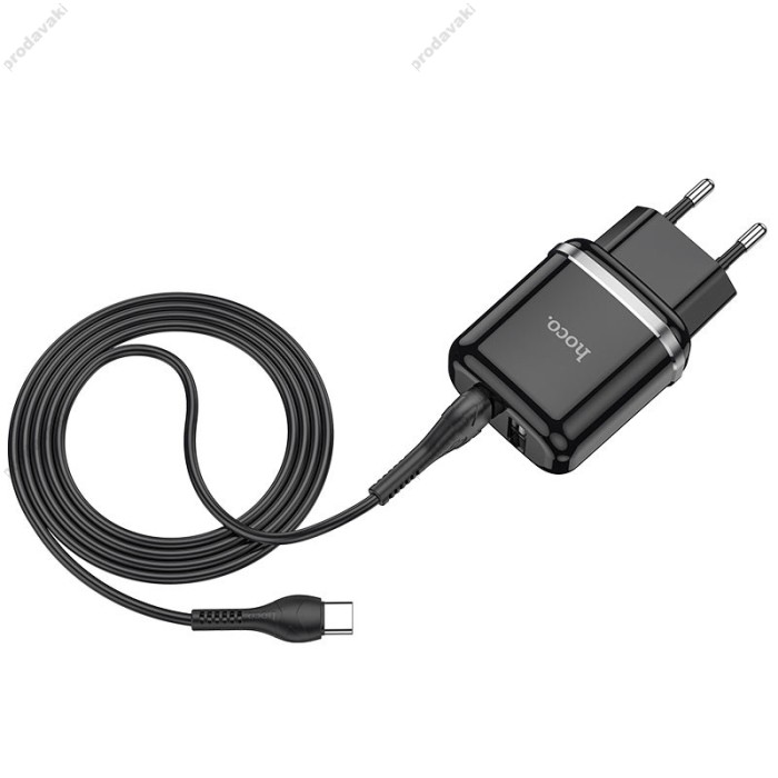 Мережевий зарядний пристрій HOCO N4 Aspiring dual port charger Type-C cable 12W Black