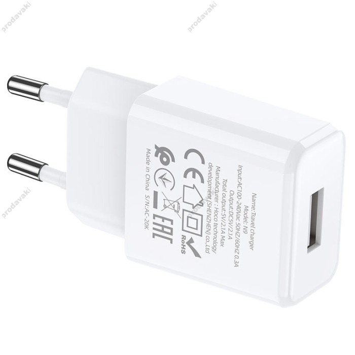 Мережевий зарядний пристрій Hoco N9 Especial single port charger Micro cable 10.5W White