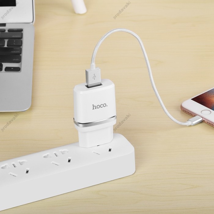 Мережевий зарядний пристрій Hoco C11 Lightning cable 5W White