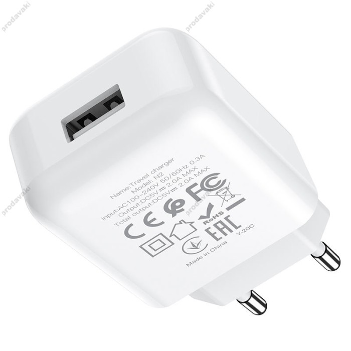 Мережевий зарядний пристрій HOCO N2 Vigour Micro cable 10.5W White