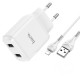 Мережевий зарядний пристрій HOCO N7 Speedy dual port charger Lightning cable 10.5W White