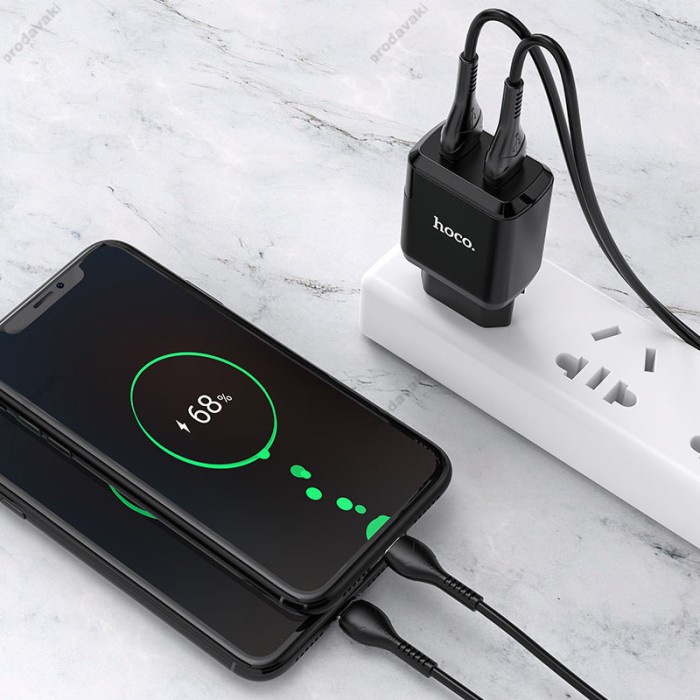 Мережевий зарядний пристрій HOCO N7 Speedy dual port charger Micro cable 10.5W Black