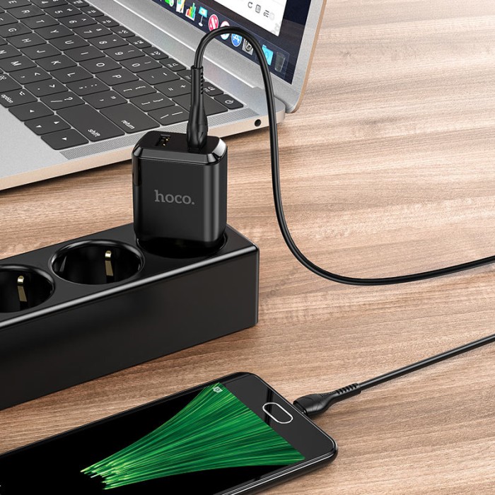 Мережевий зарядний пристрій HOCO N7 Speedy dual port charger Micro cable 10.5W Black