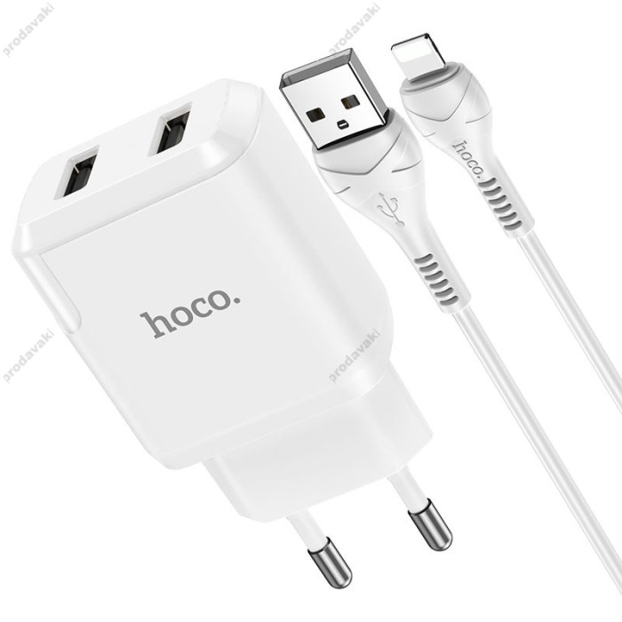 Мережевий зарядний пристрій HOCO N7 Speedy dual port charger Lightning cable 10.5W White