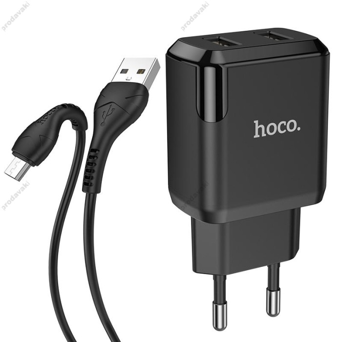 Мережевий зарядний пристрій HOCO N7 Speedy dual port charger Micro cable 10.5W Black