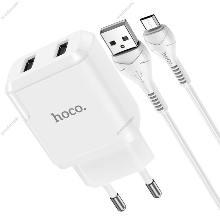 Мережевий зарядний пристрій HOCO N7 Speedy dual port charger Micro cable 10.5W White