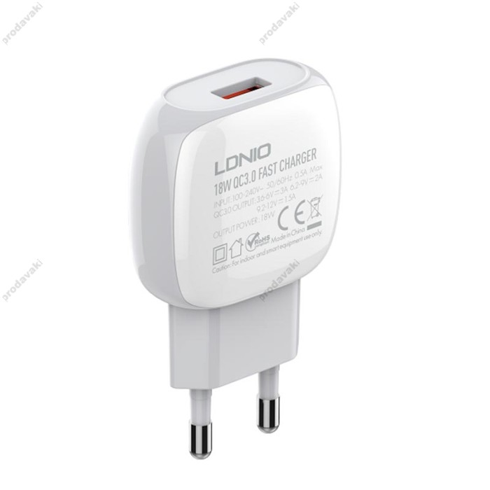 Мережевий зарядний пристрій LDNIO A1306Q Type-C cable 18W White