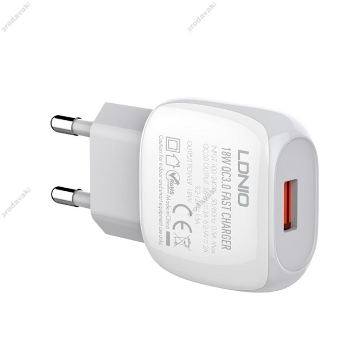 Мережевий зарядний пристрій LDNIO A1306Q Type-C cable 18W White
