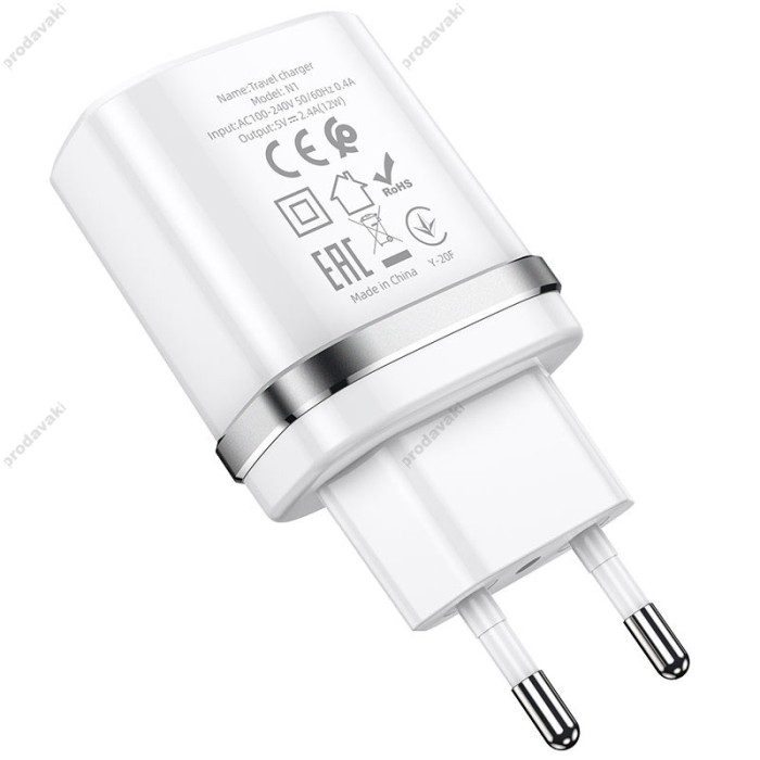 Мережевий зарядний пристрій HOCO N1 Ardent single port charger Micro USB cable 12W White
