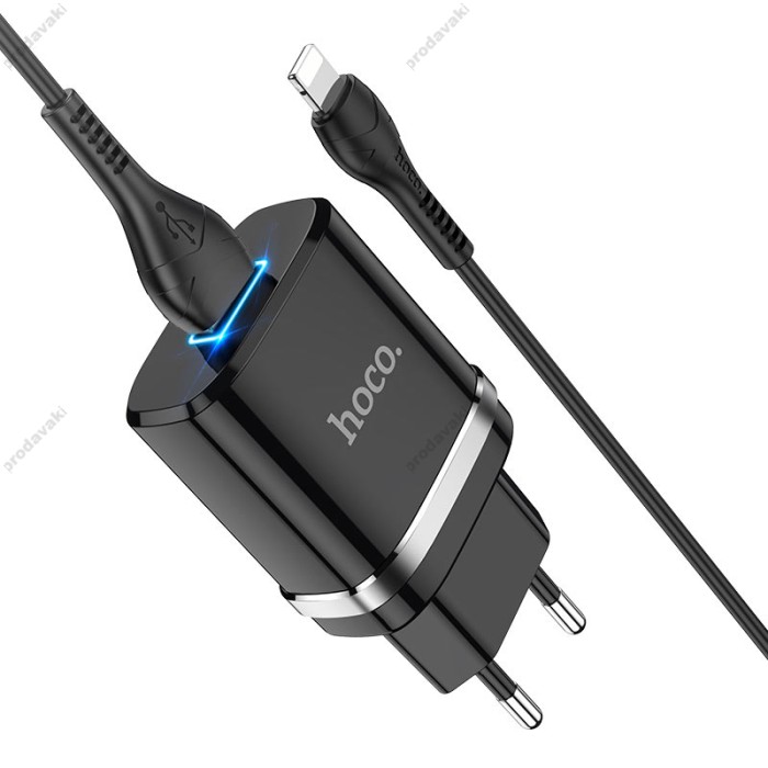 Мережевий зарядний пристрій HOCO N1 Ardent single port charger Lightning cable 12W Black