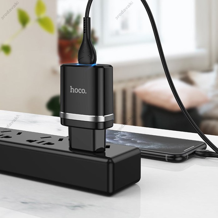 Мережевий зарядний пристрій HOCO N1 Ardent single port charger Lightning cable 12W Black