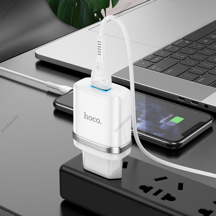 Мережевий зарядний пристрій HOCO N1 Ardent single port charger Lightning cable 12W White