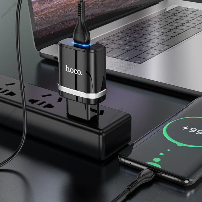 Мережевий зарядний пристрій HOCO N1 Ardent single port charger Type-C cable 12W Black