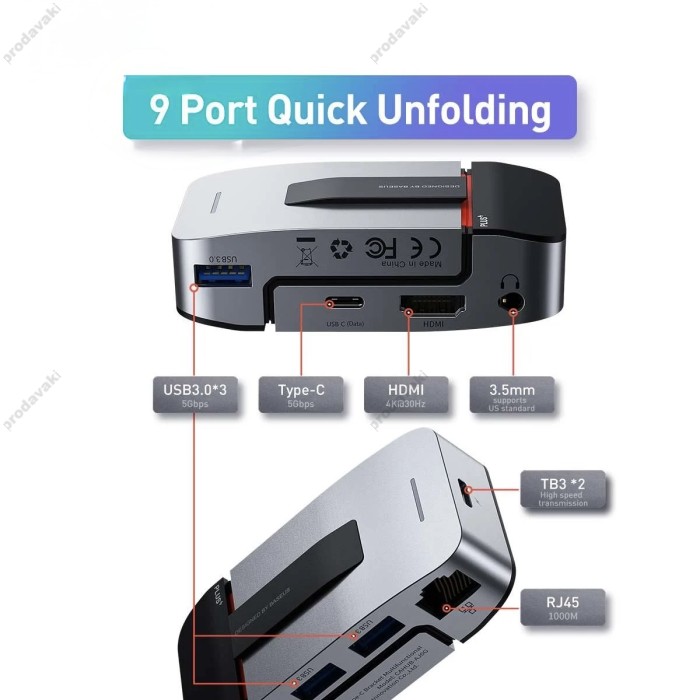 USB-Хаб Baseus Armor Age Bracket 9в1 Type-C to HDMI+3xUSB 3.0+3.5 mm Jack+RJ45+3xUSB-C Grey CAHUB-AJ0G