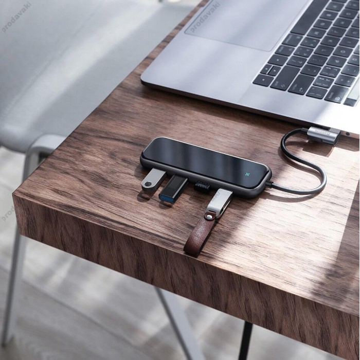 USB-Хаб Baseus Multi-functional 5в1 Type-C to 4xUSB3.0+PD Deep Grey CAHUB-EZ0G
