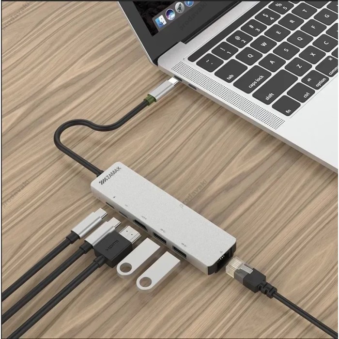 USB-Хаб ZAMAX 6в1 Type-C to HDMI+PD+USB C+USB3.0+USB3.1+RJ45 Space Grey