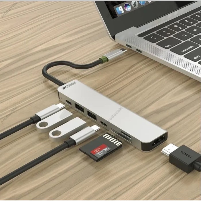 USB-Хаб ZAMAX Multifunction Adapter 7в1 Type C to HDMI+PD+USB-C+SD+TF Space Grey