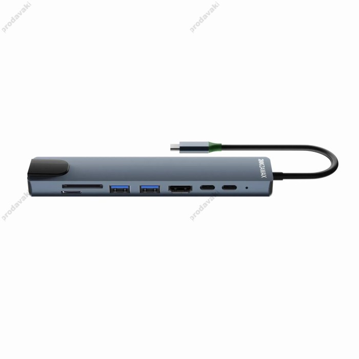 USB-Хаб ZAMAX Multifunction Adapter 8в1 Type-C to HDMI+PD+2xUSB 3.0+USB C+SD+TF+RJ45 Space Grey