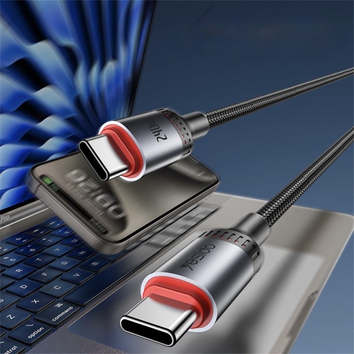 Кабель Yesido CA186 Flash Fast Cable Type-C to Type-C 2400W 5A 2m Black