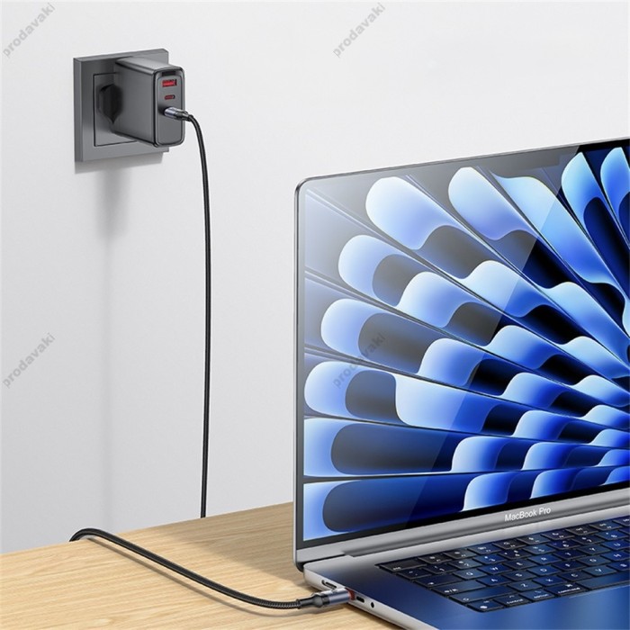 Кабель Yesido CA186 Flash Fast Cable Type-C to Type-C 2400W 5A 2m Black