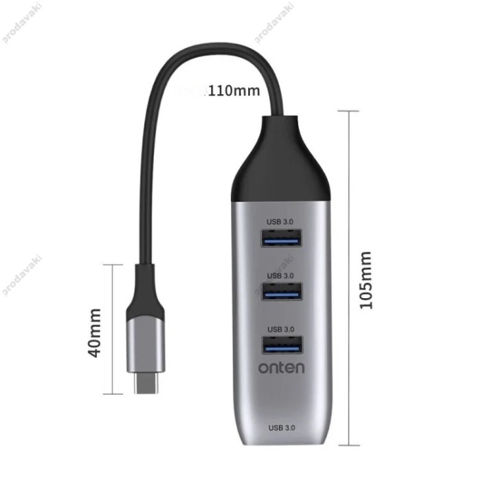 USB-Хаб Onten 95118U Multifunction Adapter 4в1 Type-C to 4xUSB 3.0 Grey