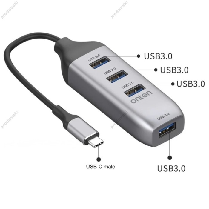 USB-Хаб Onten 95118U Multifunction Adapter 4в1 Type-C to 4xUSB 3.0 Grey
