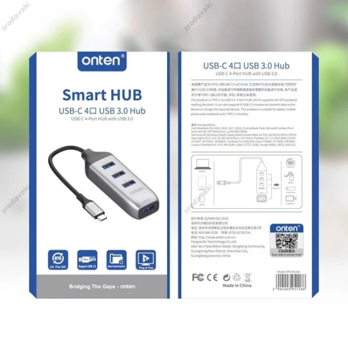 USB-Хаб Onten 95118U Multifunction Adapter 4в1 Type-C to 4xUSB 3.0 Grey