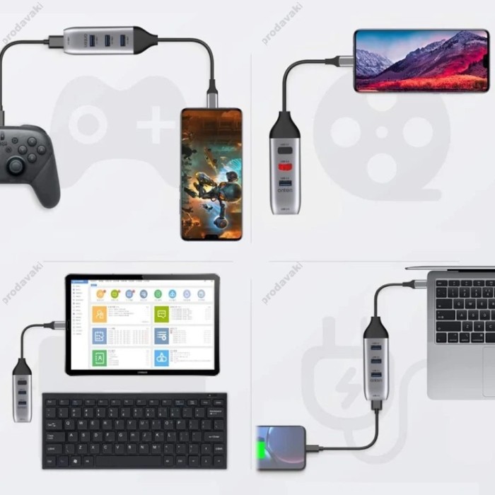 USB-Хаб Onten 95118U Multifunction Adapter 4в1 Type-C to 4xUSB 3.0 Grey