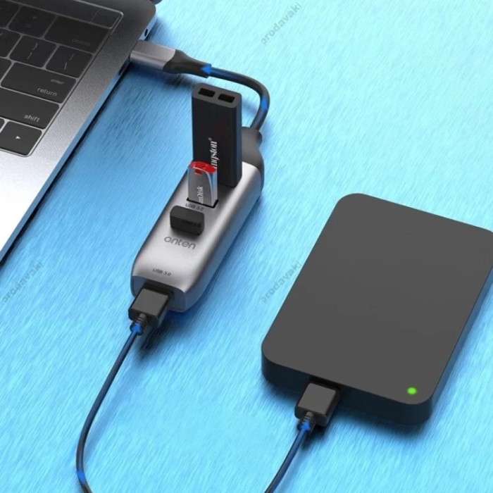 USB-Хаб Onten 95118U Multifunction Adapter 4в1 Type-C to 4xUSB 3.0 Grey