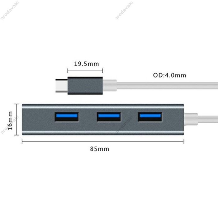 USB-Хаб Onten 95118U Multifunction Adapter 4в1 Type-C to 4xUSB 3.0 Grey