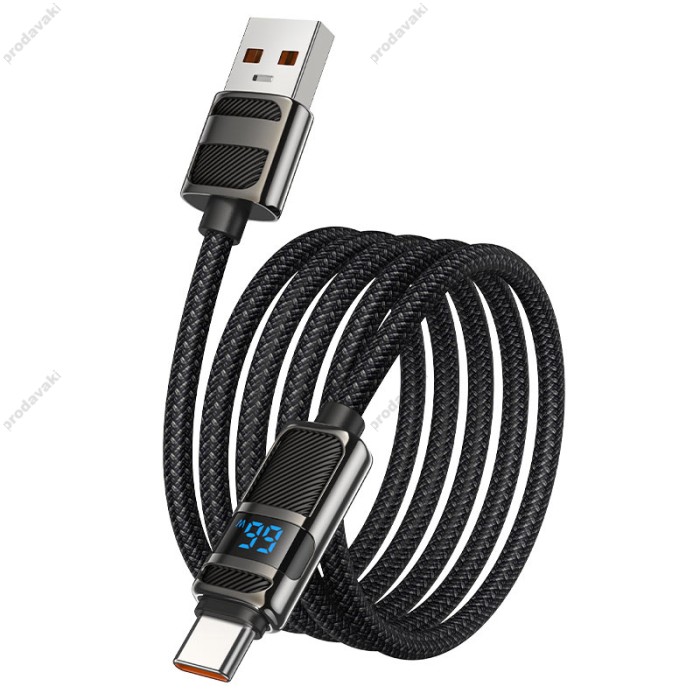 Кабель HOCO U137 Line charging data cable with display USB to Type-C 66W 5A 1.2m Black