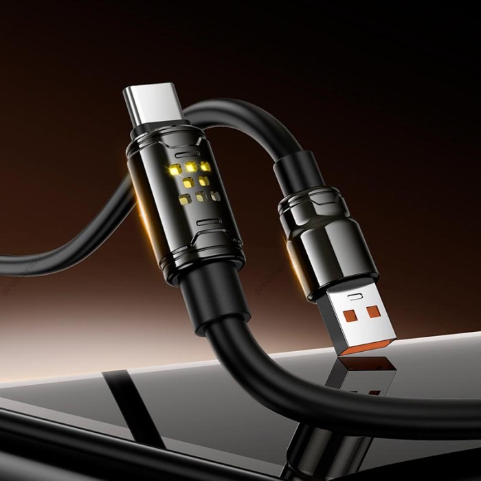 Кабель HOCO U143 Joy charging data cable with display USB to Type-C 5A 1.2m Black