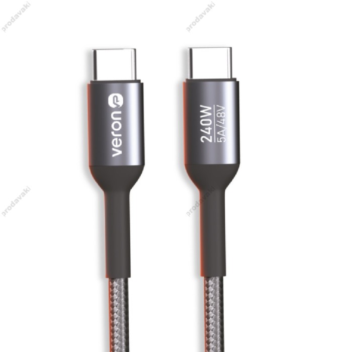 Кабель Veron CC14 Nylon Cable Type-C to Type-C 240W 5A 1m Black