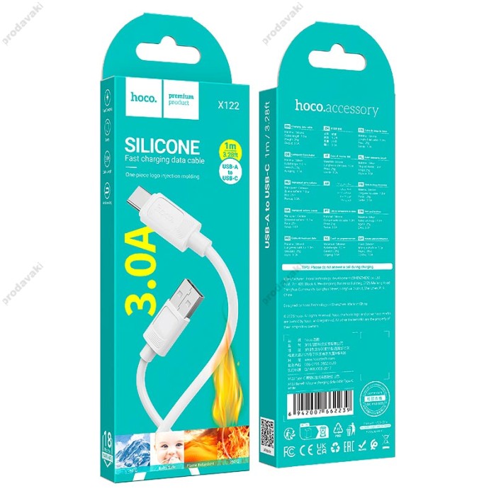 Кабель HOCO X122 Benefit silicone charging data cable USB to Type-C 3A 1m White