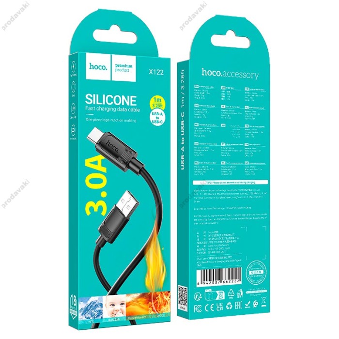 Кабель HOCO X122 Benefit silicone charging data cable USB to Type-C 3A 1m Black