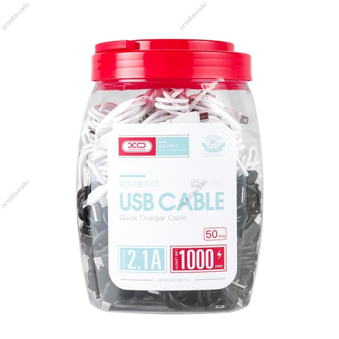 Кабель XO NB103 Bell charging data cable USB to Type-C 2.4A 1m 50шт Black-White