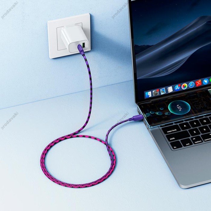 Кабель HOCO X116 Meridian charging data cable Type-C to Type-C 60W 3A 1m Purple
