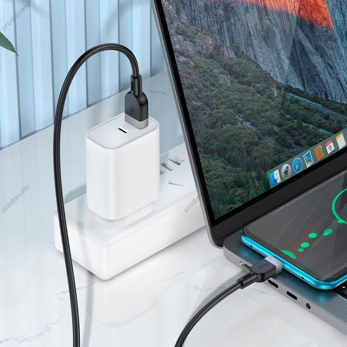Кабель HOCO X109 Energy silicone charging data cable USB to Type-C 3A 2m Black