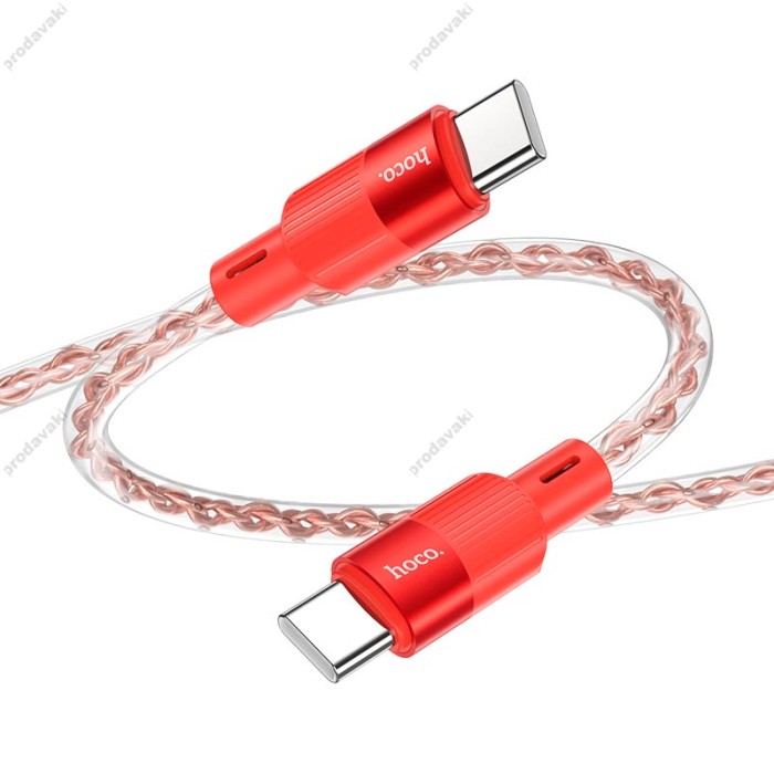 Кабель HOCO X99 Crystal junction silicone charging data cable Type-C to Type-C 60W 3A 1m Red